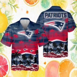 New England Patriots Hawaiian Shirt Red & Blue Beach Sunset Design New England Patriots Hawaiian Shirt Red & Blue Beach Sunset Design