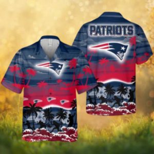 New England Patriots Hawaiian Shirt Red & Blue Beach Sunset Design