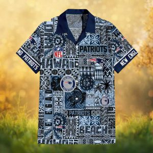 New England Patriots NFL Hawaiian Shirt Navy Tribal Tattoo Style Beach Button Down