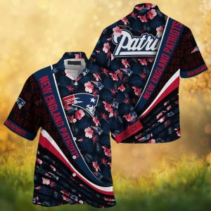 New England Patriots Navy Floral Bloom Diagonal Stripe Hawaiian Shirt