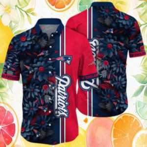 New England Patriots Navy & Red Floral Stripe Hawaiian Shirt NFL Fan Jersey New England Patriots Navy & Red Floral Stripe Hawaiian Shirt NFL Fan Jersey