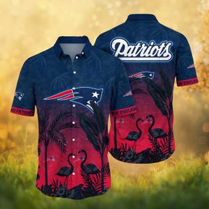 New England Patriots Navy Sunset Flamingo NFL Tropical Hawaiian Shirt