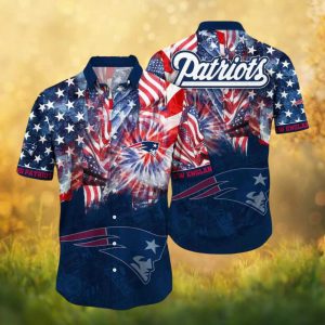 New England Patriots Patriotic Flag Fireworks Navy Hawaiian Shirt