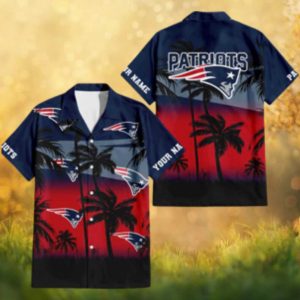 New England Patriots Personalized Red Sunset Tropical Palm Hawaiian Shirt