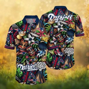 New England Patriots Tiki Mask & Island Life NFL Hawaiian Shirt