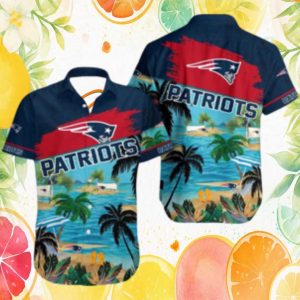 New England Patriots Tropical Beach Palms & Sand Navy Hawaiian Shirt New England Patriots Tropical Beach Palms & Sand Navy Hawaiian Shirt