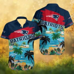 New England Patriots Tropical Beach Palms & Sand Navy Hawaiian Shirt
