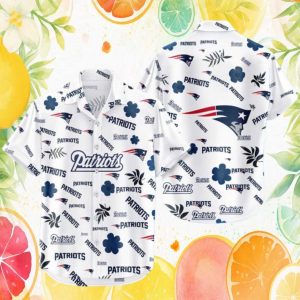 New England Patriots White All Over Print Logo NFL Hawaiian Shirt New England Patriots White All Over Print Logo NFL Hawaiian Shirt