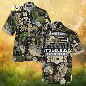 New Orleans Saints Floral Hawaiian Shirt “If This Flag Offends You” Fan Gear