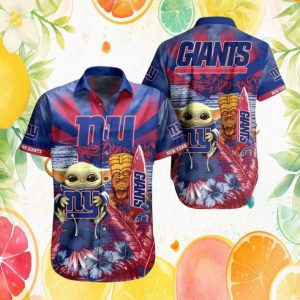 New York Giants Baby Yoda Tiki Style NFL Beach Hawaiian Shirt New York Giants Baby Yoda Tiki Style NFL Beach Hawaiian Shirt