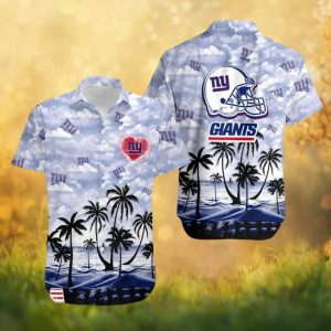 New York Giants Cloud Pattern Tropical Beach Palm Tree Hawaiian Shirt