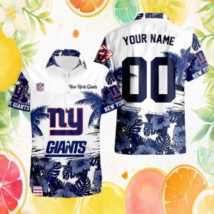 New York Giants Custom Name Navy Floral Tropical Hawaiian Shirt New York Giants Custom Name Navy Floral Tropical Hawaiian Shirt