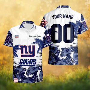 New York Giants Custom Name Navy Floral Tropical Hawaiian Shirt