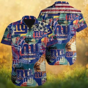 New York Giants Custom Name Vintage Collage Pattern NFL Hawaiian Shirt