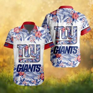 New York Giants Hibiscus Flower Floral White Hawaiian Shirt Tropical Fan Gear