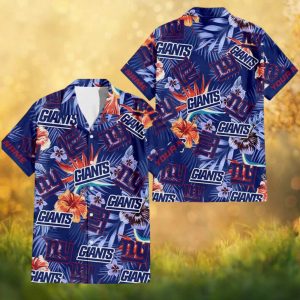 New York Giants Hibiscus Pattern Blue Hawaiian Shirt