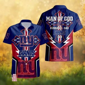 New York Giants Man Of God Husband Dad Fan Cross Patriotic Hawaiian Shirt