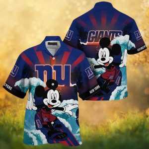 New York Giants Mickey Mouse Surfing Beach NFL Hawaiian Shirt
