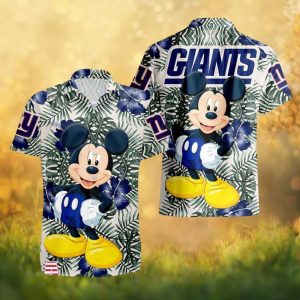 New York Giants Mickey Mouse Tropical Hibiscus Floral Hawaiian Shirt