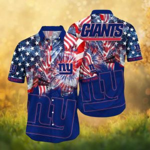 New York Giants Patriotic USA Flag Fireworks Blue Hawaiian Shirt