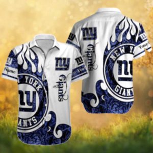 New York Giants Personalized Name Flame Graphic Blue & White Hawaiian Shirt