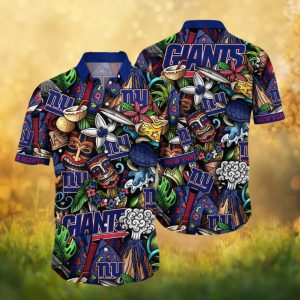 New York Giants Tiki Totem & Island Life Hawaiian Shirt Tropical Doodle Art