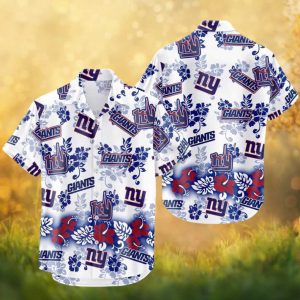 New York Giants Tropical Hibiscus Floral White Royal Blue Hawaiian Shirt