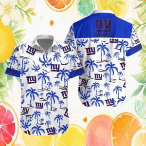 New York Giants Tropical Palm Tree White & Blue Hawaiian Shirt New York Giants Tropical Palm Tree White & Blue Hawaiian Shirt