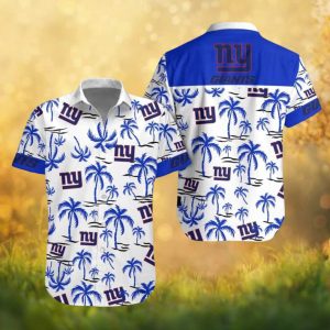 New York Giants Tropical Palm Tree White & Blue Hawaiian Shirt