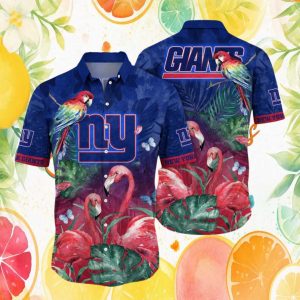 New York Giants Tropical Paradise Parrot and Flamingo Hawaiian Shirt New York Giants Tropical Paradise Parrot and Flamingo Hawaiian Shirt
