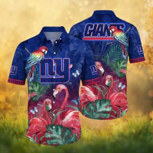 New York Giants Tropical Paradise Parrot and Flamingo Hawaiian Shirt