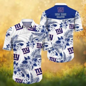 New York Giants White & Blue Floral Tropical Hawaiian Shirt