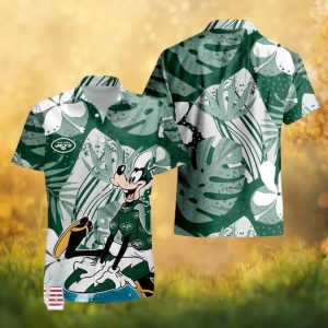 New York Jets Goofy Surfing Tropical Floral Green Hawaiian Shirt