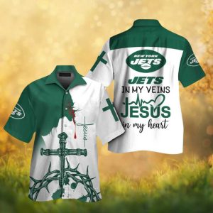 New York Jets Jesus In My Heart Faith Religious Football Hawaiian Shirt