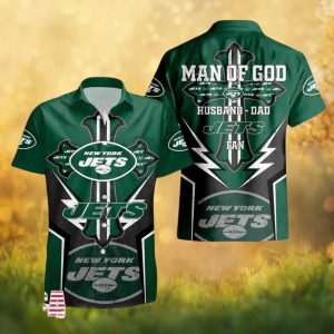 New York Jets Man Of God Christian Cross Husband Dad Hawaiian Shirt