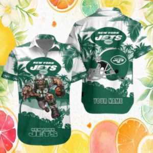 New York Jets Personalized Muscle Player & Helmet Graphic Hawaiian Shirt New York Jets Personalized Muscle Player & Helmet Graphic Hawaiian Shirt