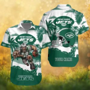 New York Jets Personalized Muscle Player & Helmet Graphic Hawaiian Shirt