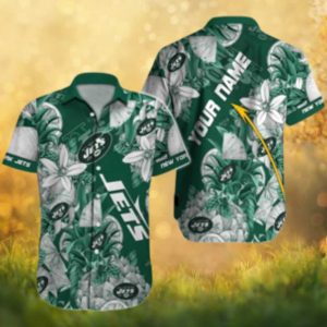 New York Jets Pineapple & Tropical Flower Custom Name Hawaiian Shirt