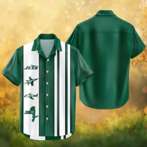 New York Jets Retro Vertical Stripe Bowling Hawaiian Shirt NFL Short Sleeve Button Up