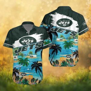 New York Jets Tropical Beach Island & Palms Green Hawaiian Shirt