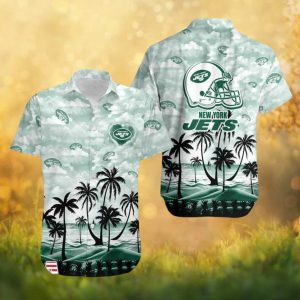 New York Jets Tropical Beach Palm Trees Mint Green Hawaiian Shirt