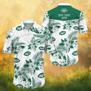 New York Jets Tropical Floral NFL Hawaiian Shirt White & Green Allover Print