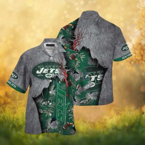 New York Jets Tropical Hawaiian Shirt Torn Stone & Jungle Toucan Design