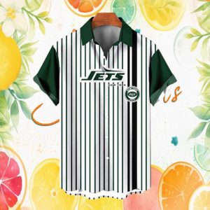 New York Jets Vintage Pinstripe Button Down Hawaiian Shirt New York Jets Vintage Pinstripe Button Down Hawaiian Shirt