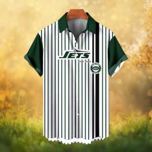 New York Jets Vintage Pinstripe Button Down Hawaiian Shirt