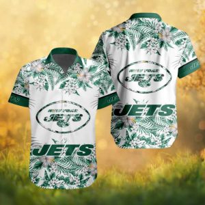 New York Jets White Floral Hibiscus Pattern Summer Hawaiian Shirt