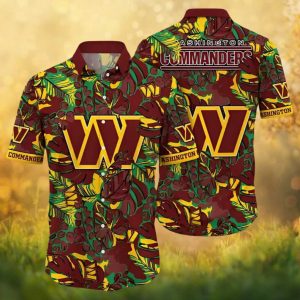 Washington Commanders Floral Monstera Leaf Pattern Hawaiian Shirt Button Up