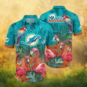Miami Dolphins Parrot & Flamingo Exotic Floral NFL Hawaiian Shirt