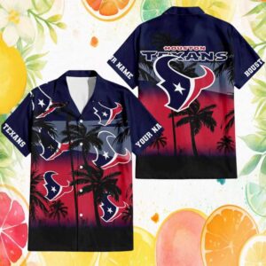 Personalised Houston Texans Sunset Beach Palm Tree Hawaiian Shirt Personalised Houston Texans Sunset Beach Palm Tree Hawaiian Shirt