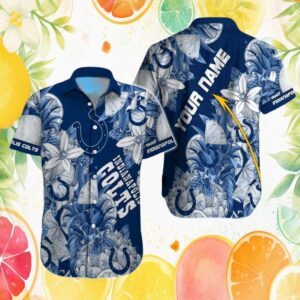 Personalised Indianapolis Colts Navy Tropical Pineapple Floral Hawaiian Shirt Personalised Indianapolis Colts Navy Tropical Pineapple Floral Hawaiian Shirt